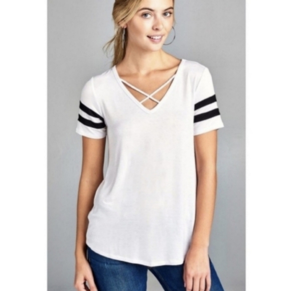 White Criss Cross Varsity Top - Picture 5 of 5